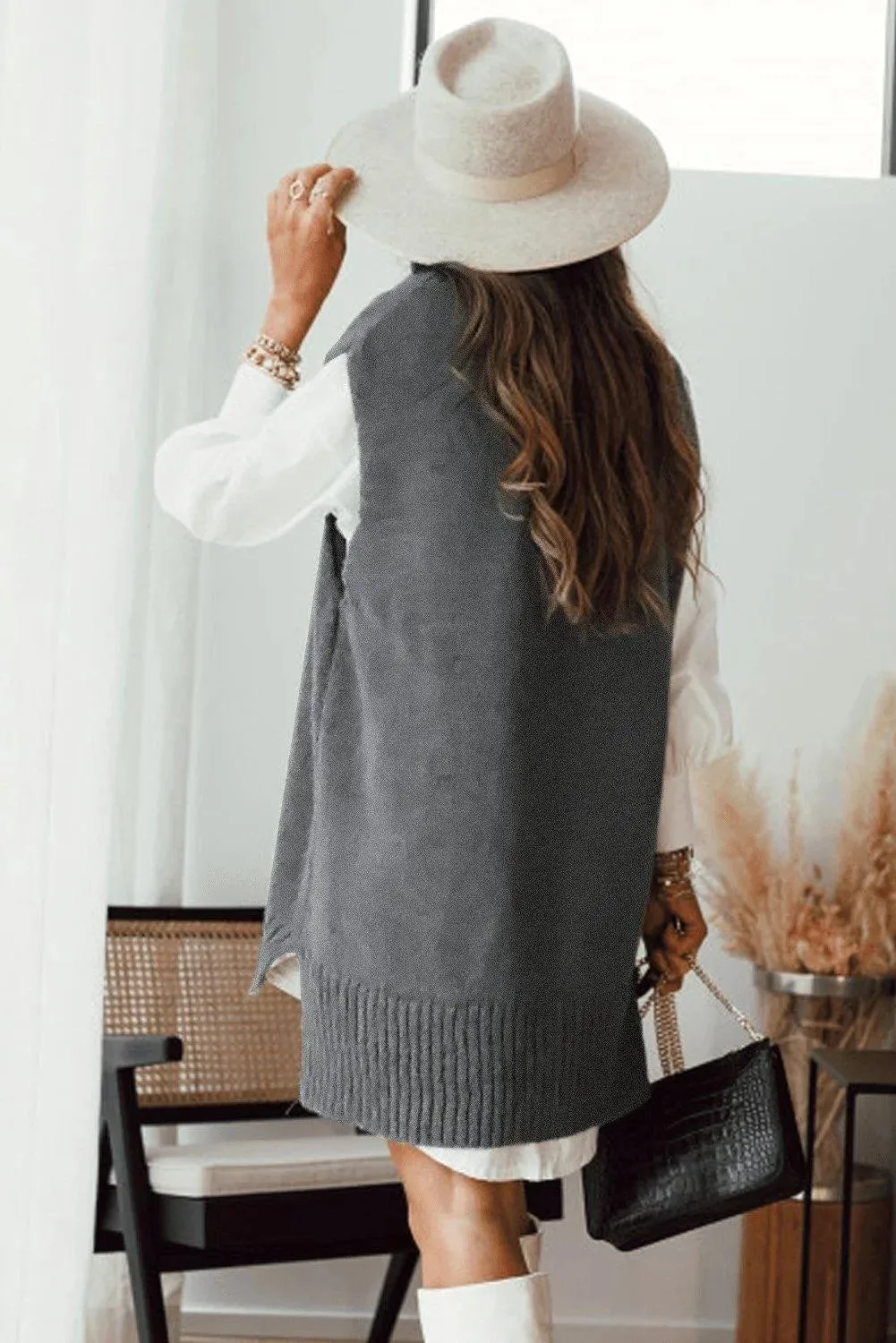 Gray Knit Vest Pullover Sweater