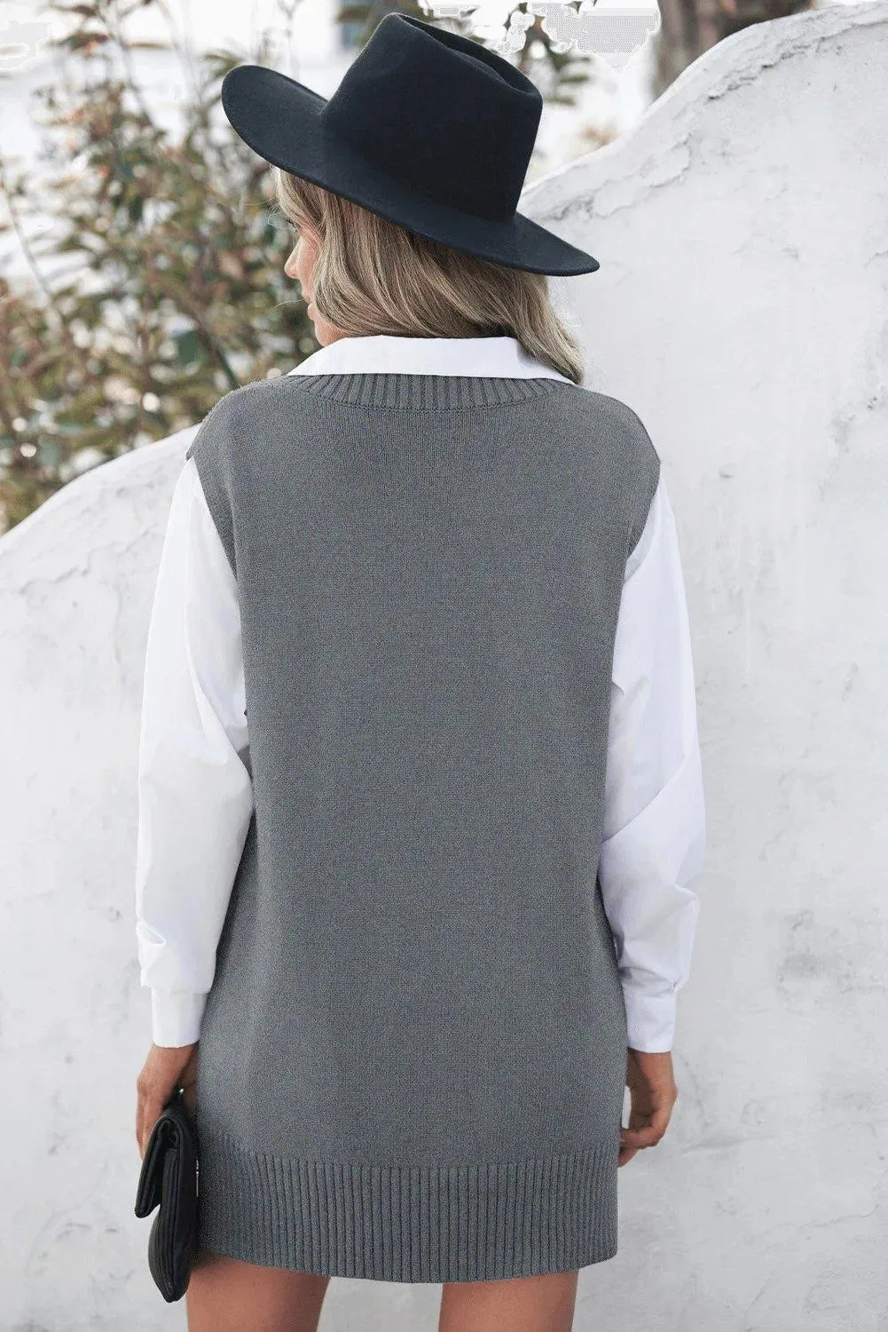 Gray Knit Vest Pullover Sweater