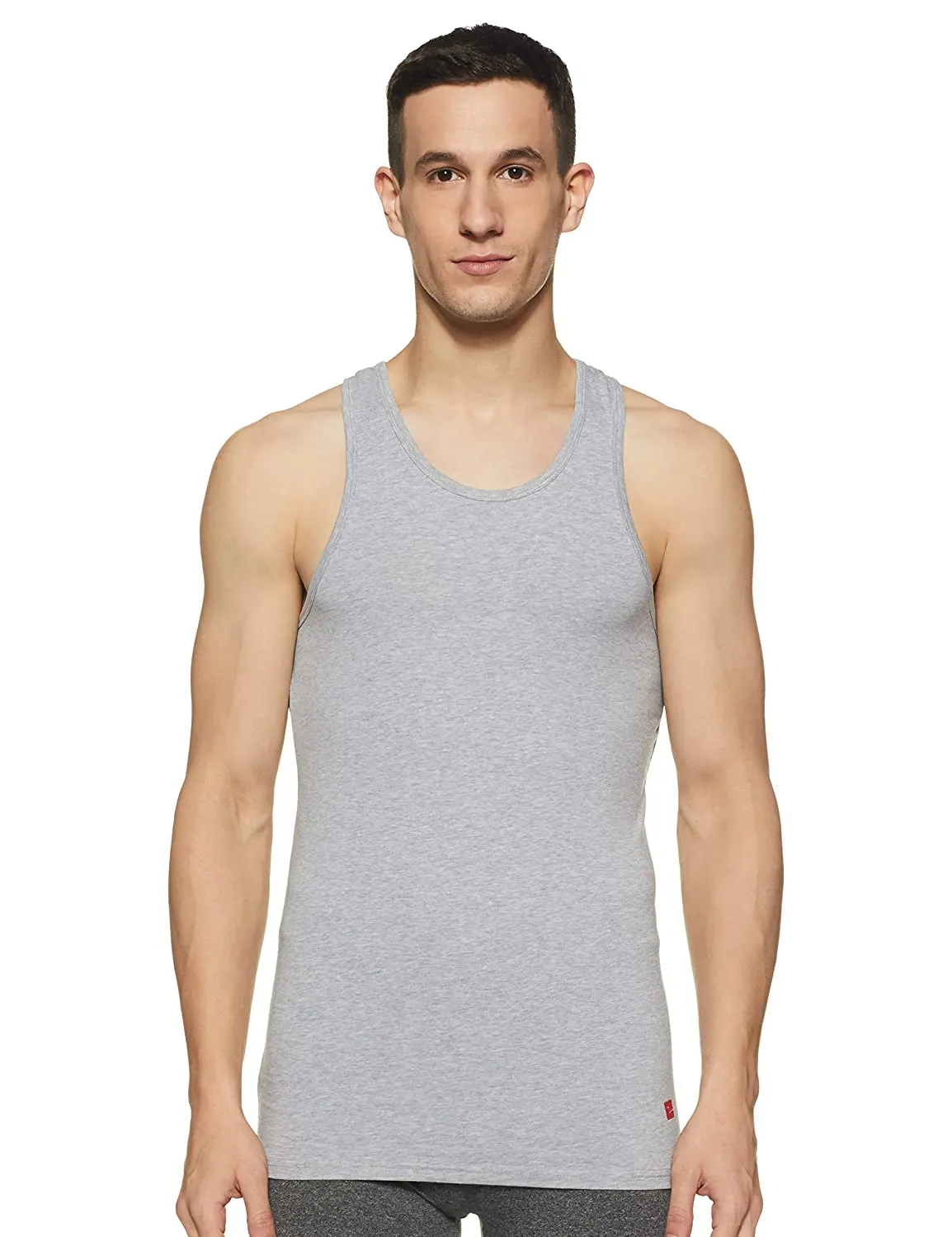 Grey Cotton Lycra Vest (Round Neck)- Underjeans By Spykar