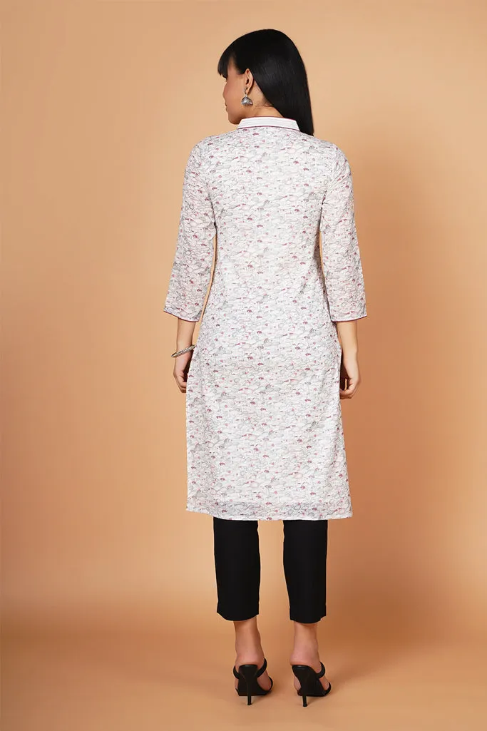 Grey Printed Straight-fit Kurta