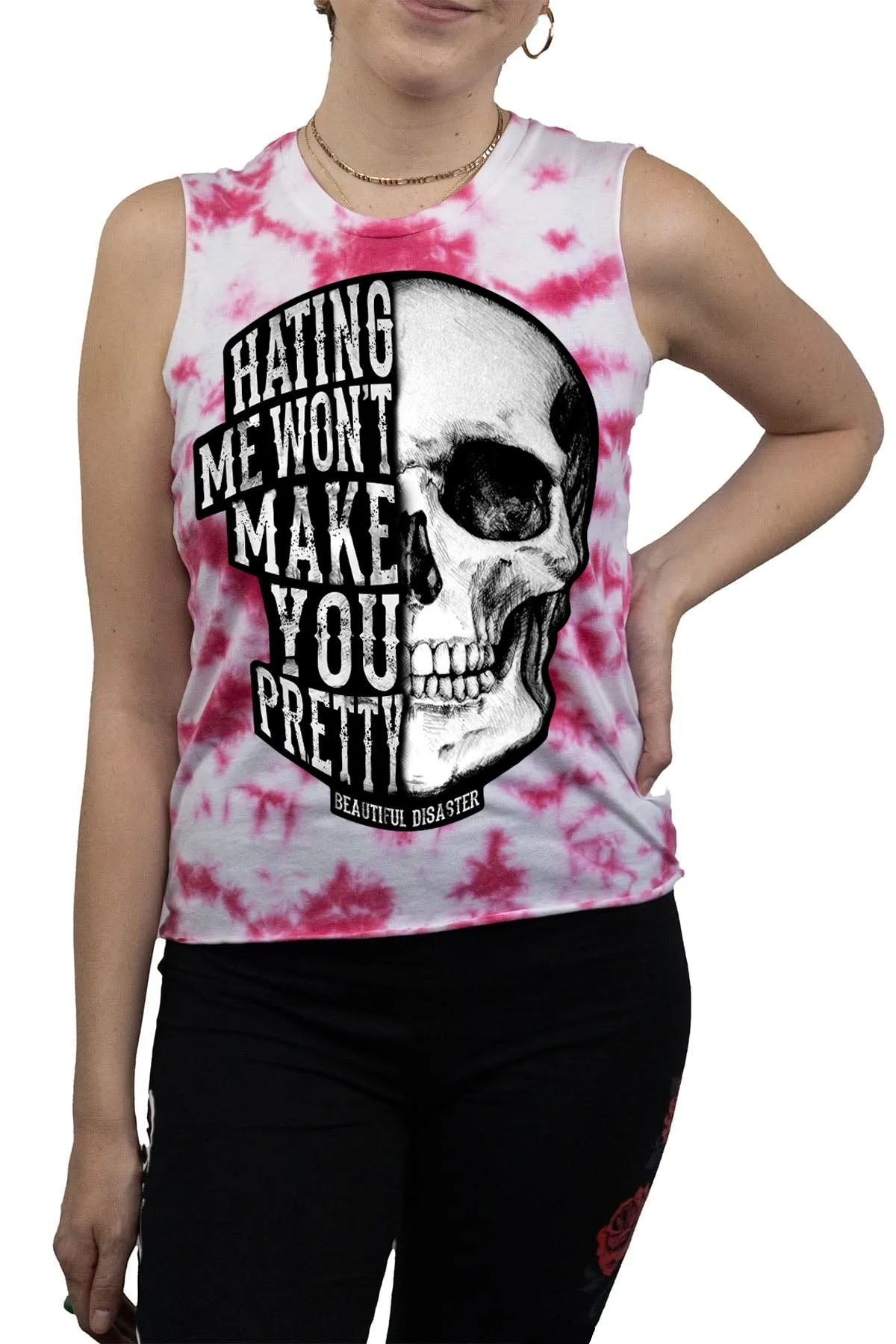 Hating Me Tie Dye Tank - Pink/White