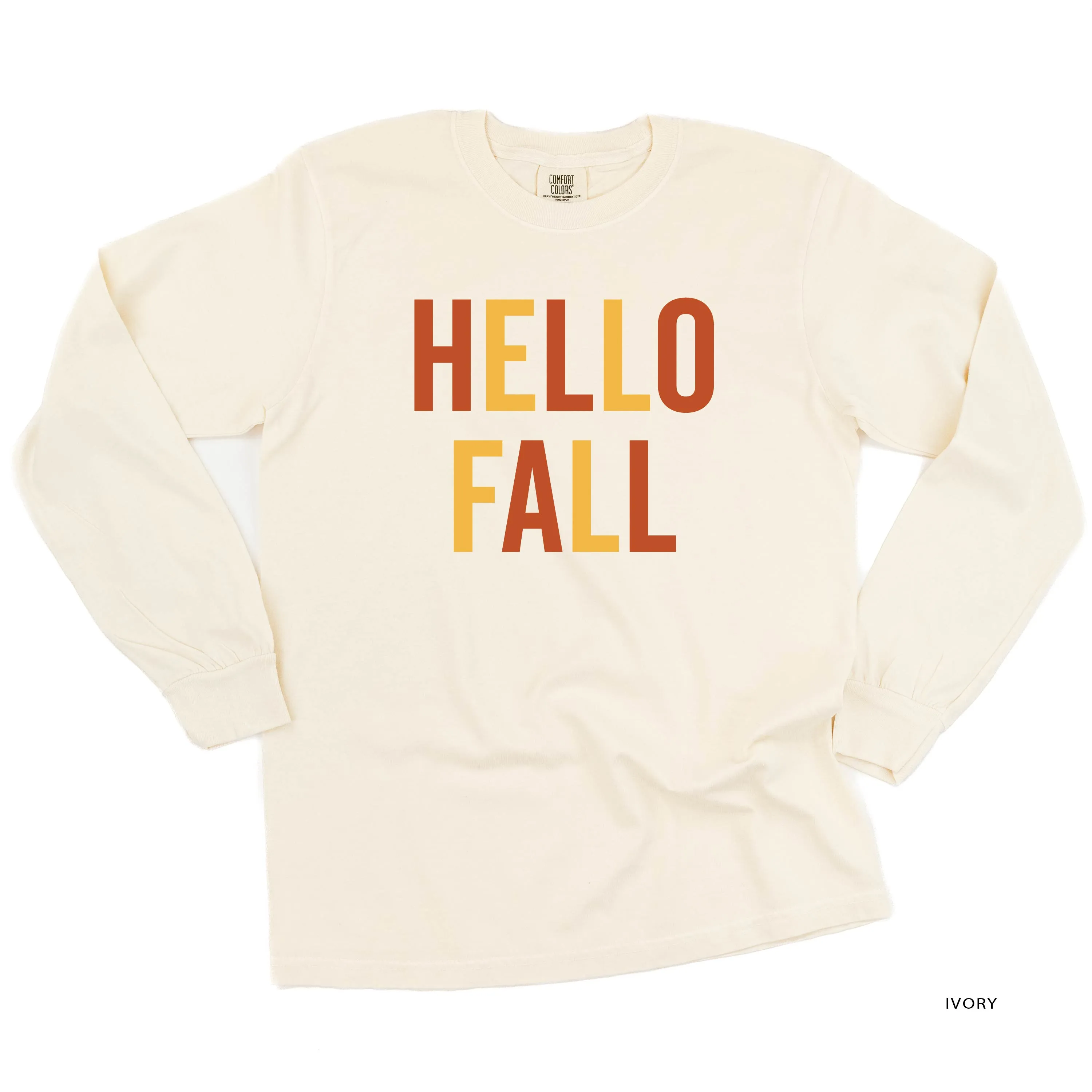 HELLO FALL - BLOCK FONT - LONG SLEEVE COMFORT COLORS TEE