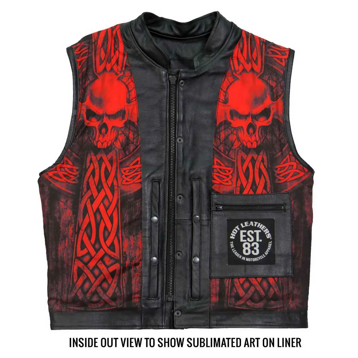 Hot Leathers VSM1051 Men's Black 'Celtic Cross' Conceal and Carry Leather Vest