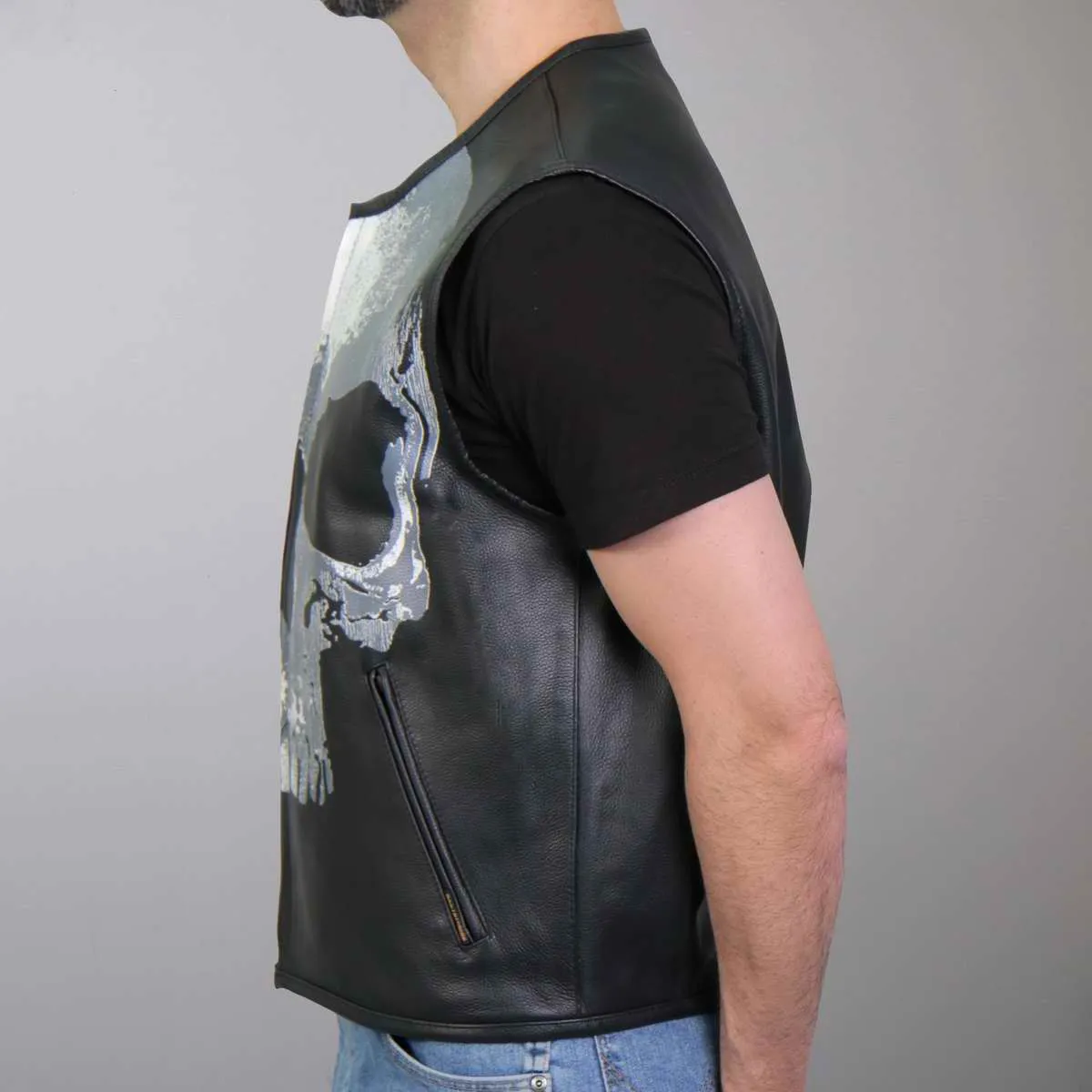 Hot Leathers VSM2001 Men's Black ‘Jumbo Skull’ Conceal and Carry Leather Vest