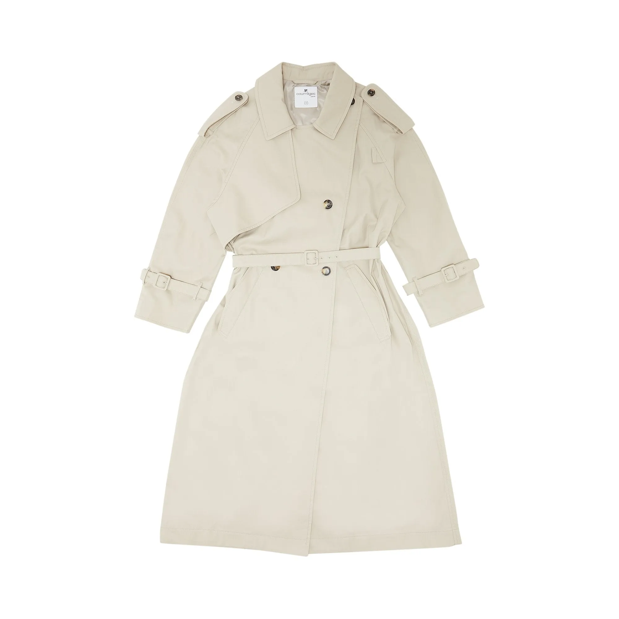 Iconic Courrèges trench coat with Mastic Gray straps