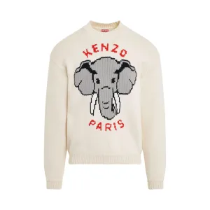 Kenzo Elephant Knit Sweater in Off White