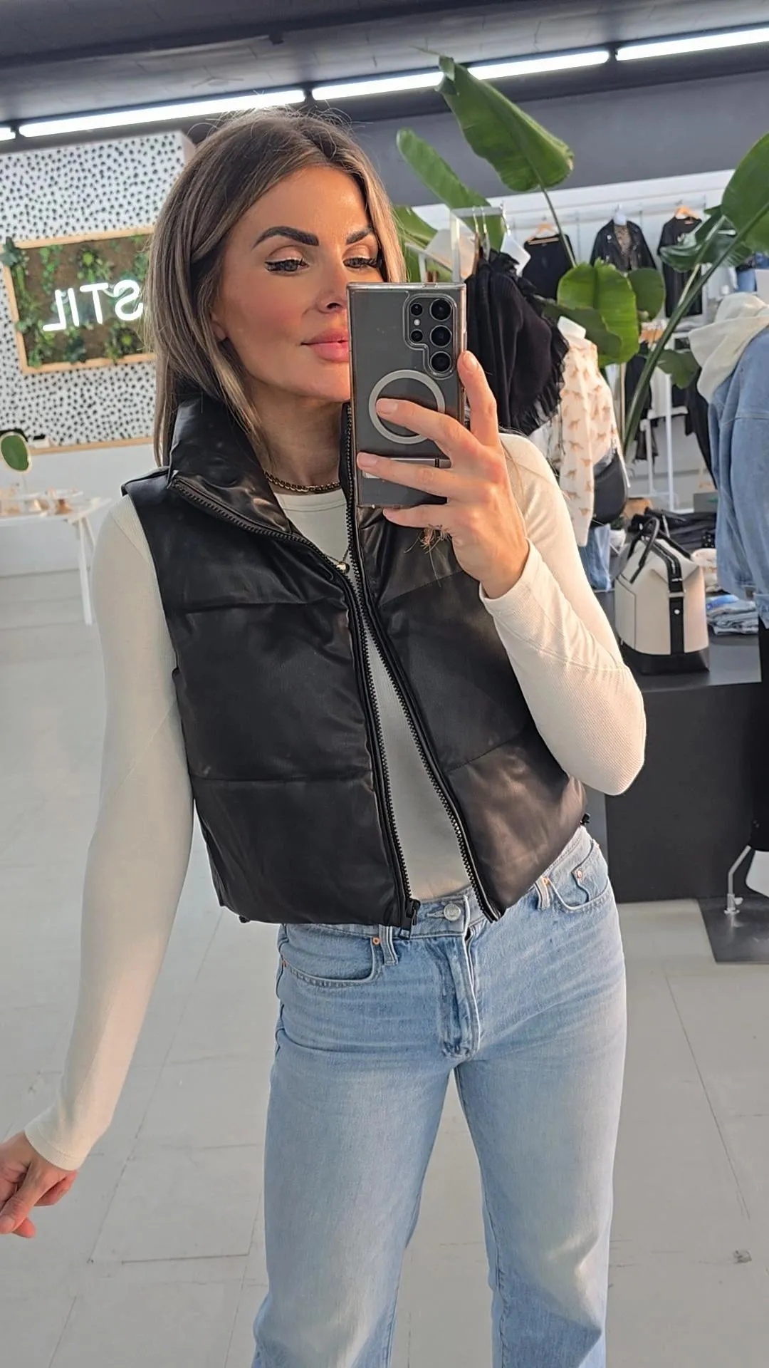 Lelsie Faux Leather Cropped Vest