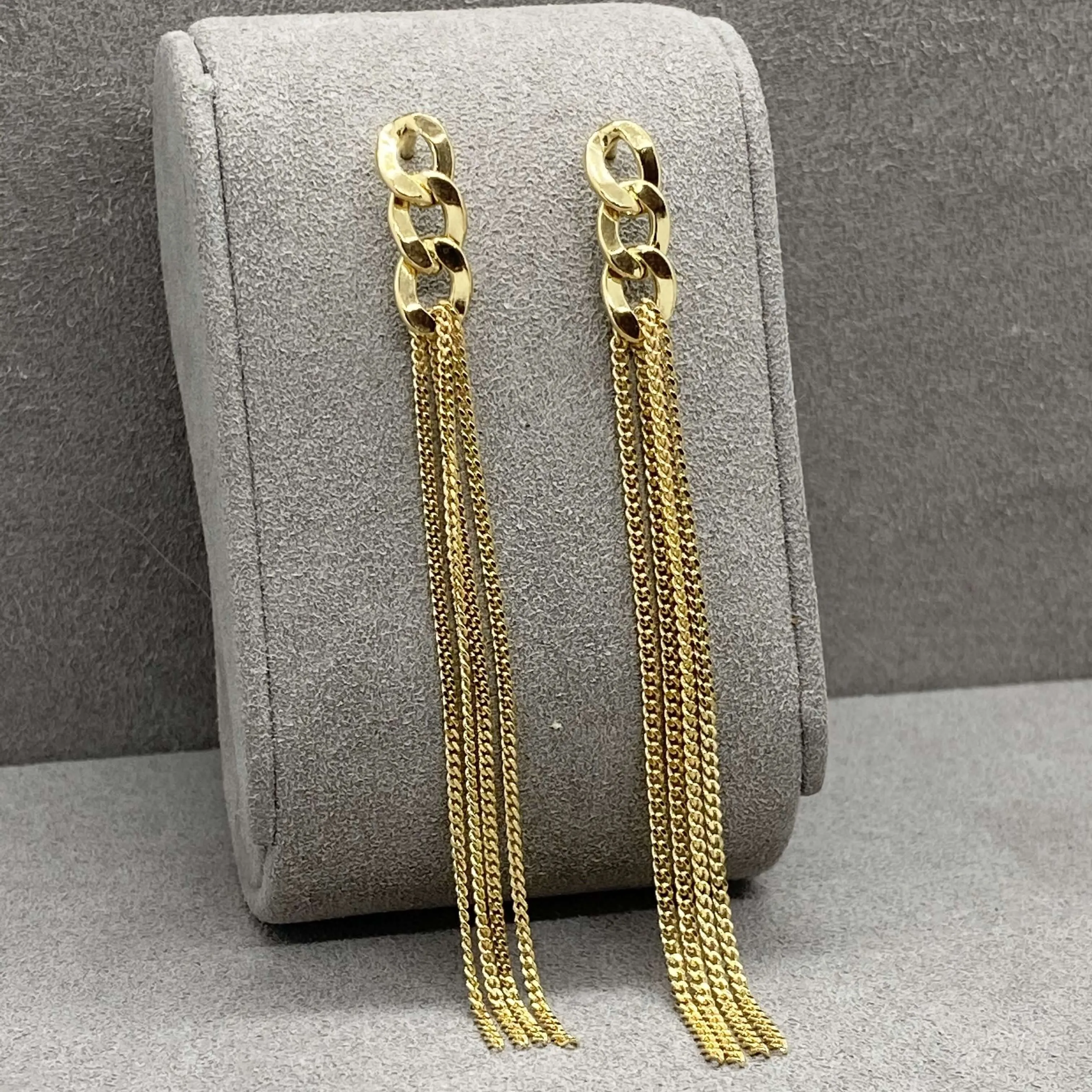 Long Mixed Curb Chain Gold Vermeil Earrings