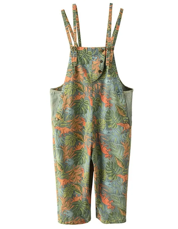 Loose Printed Overalls Retro Jumpsuit