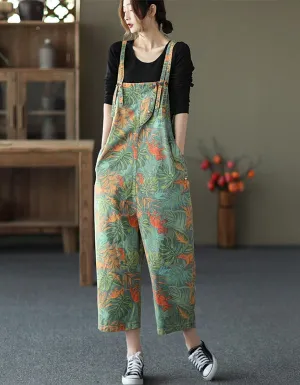 Loose Printed Overalls Retro Jumpsuit