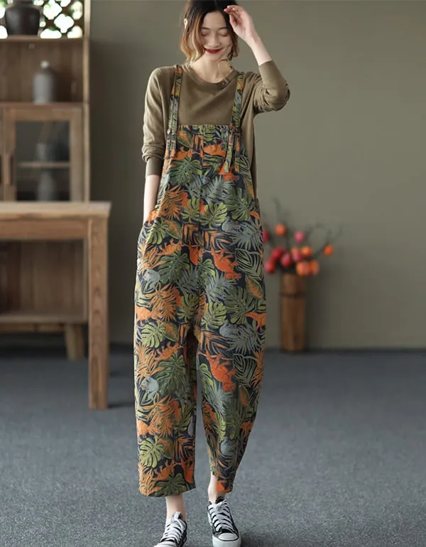 Loose Printed Overalls Retro Jumpsuit