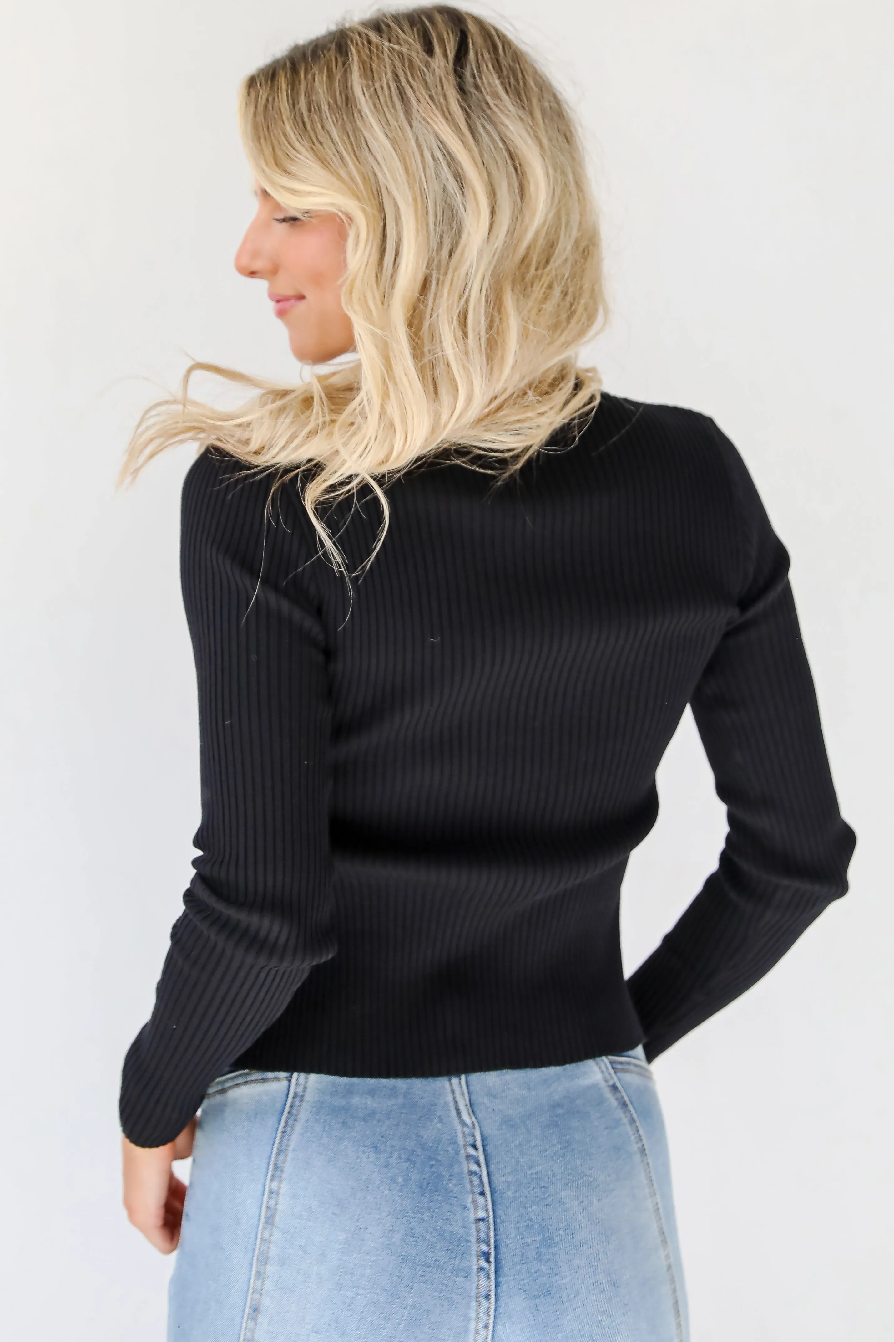 Lucky Moments Black Ribbed Knit Top - DOORBUSTER