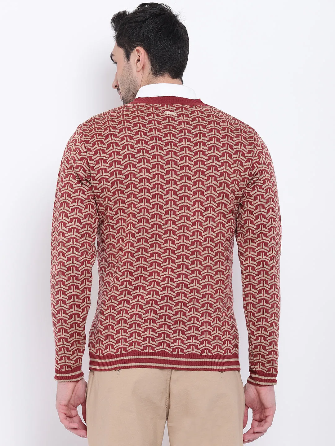 Men Casual Printed Red Sweaters