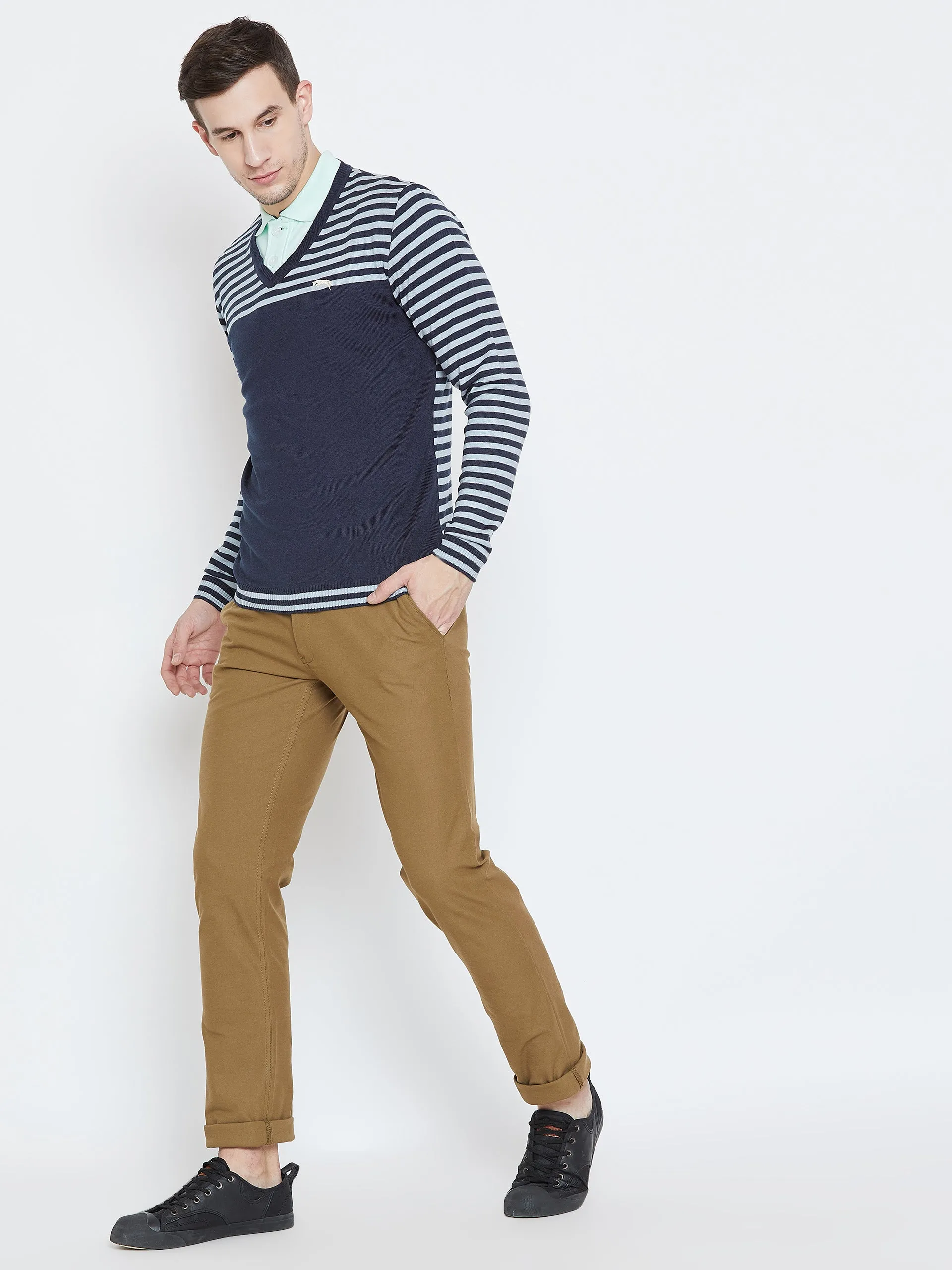 Men Navy Blue Casual Sweaters