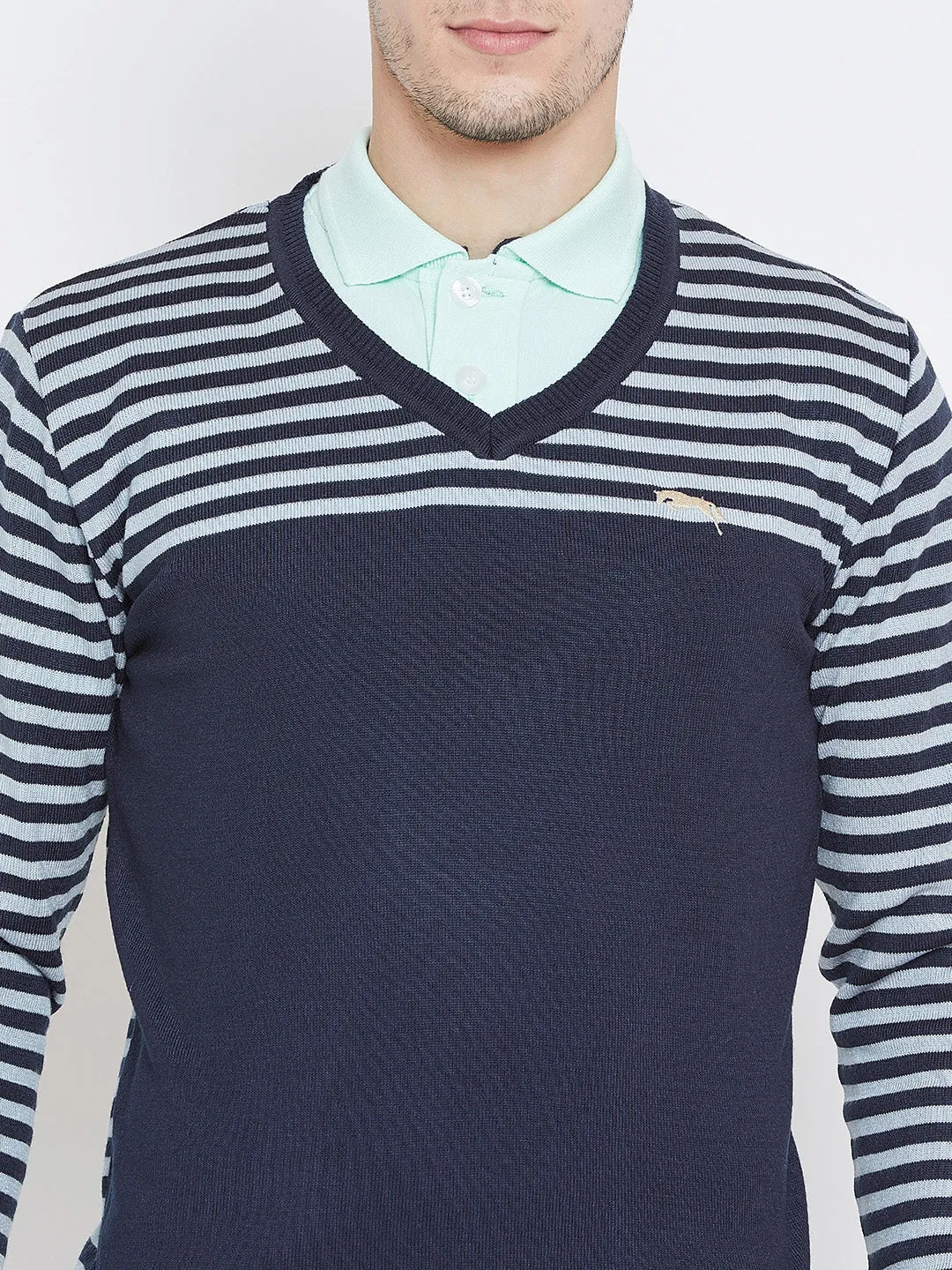 Men Navy Blue Casual Sweaters