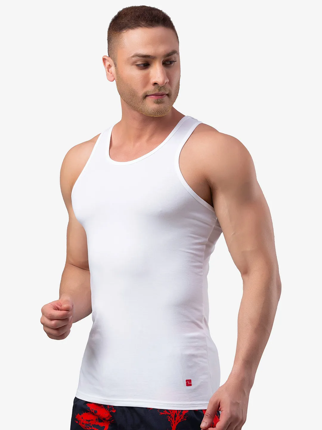 Men Premium White Cotton Vest- Underjeans By Spykar