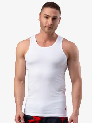 Men Premium White Cotton Vest- Underjeans By Spykar