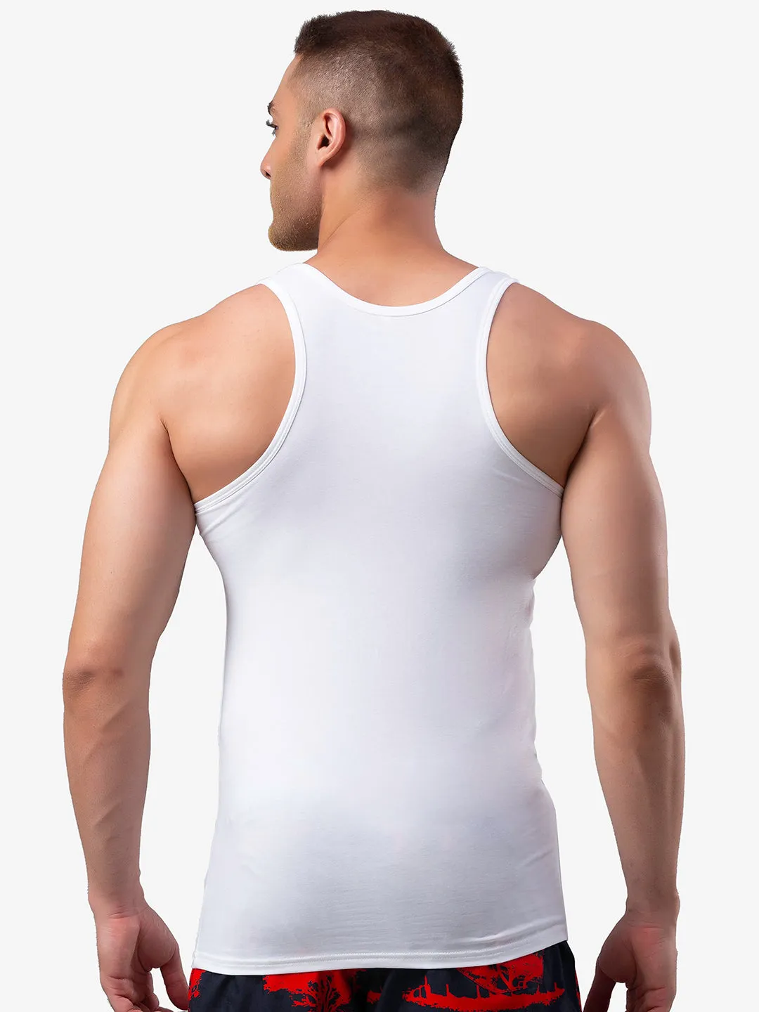 Men Premium White Cotton Vest- Underjeans By Spykar