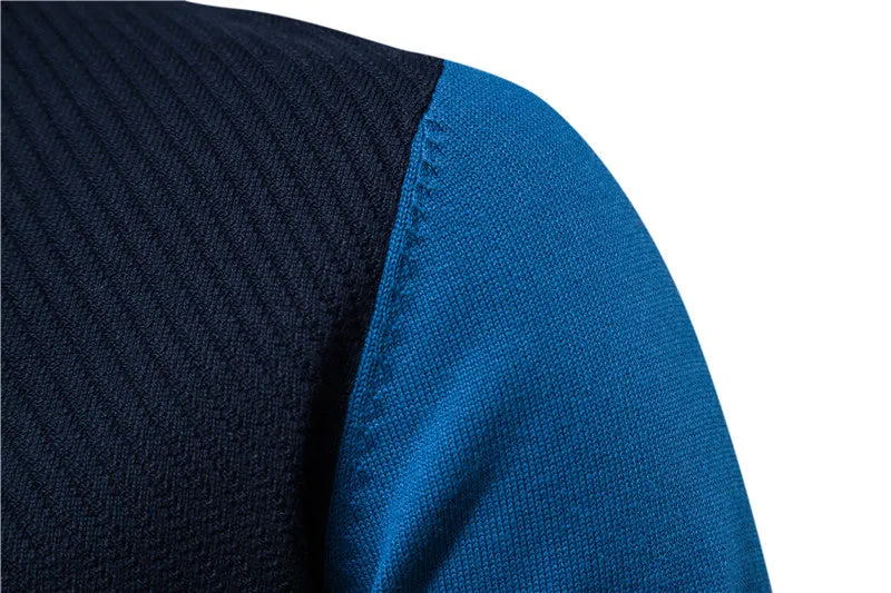 Men's Casual Long Sleeve Color Block V Neck Knit Sweater