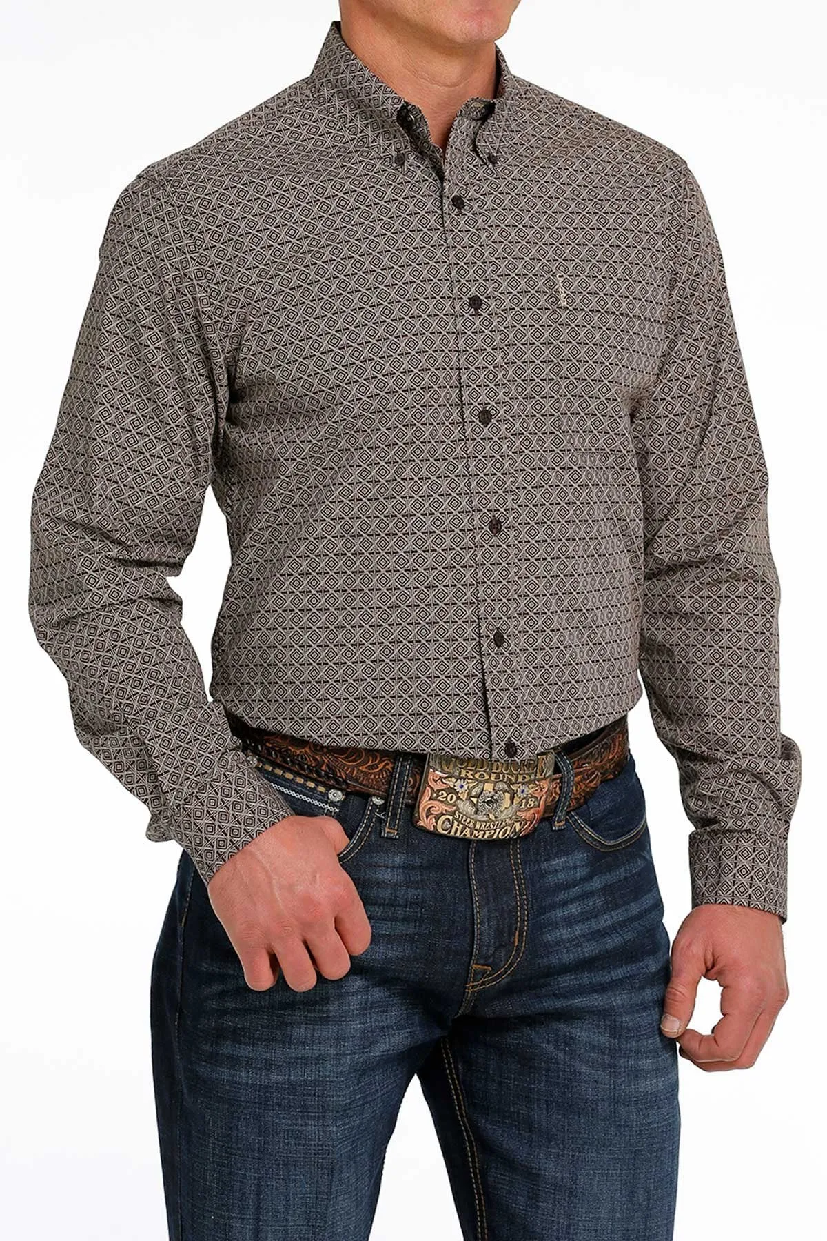 MEN'S MODERN FIT BUTTON-DOWN WESTERN SHIRT - BROWN