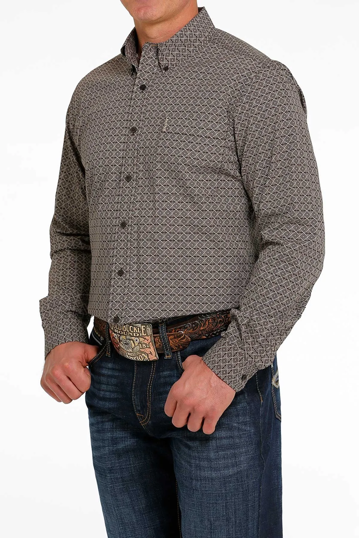 MEN'S MODERN FIT BUTTON-DOWN WESTERN SHIRT - BROWN