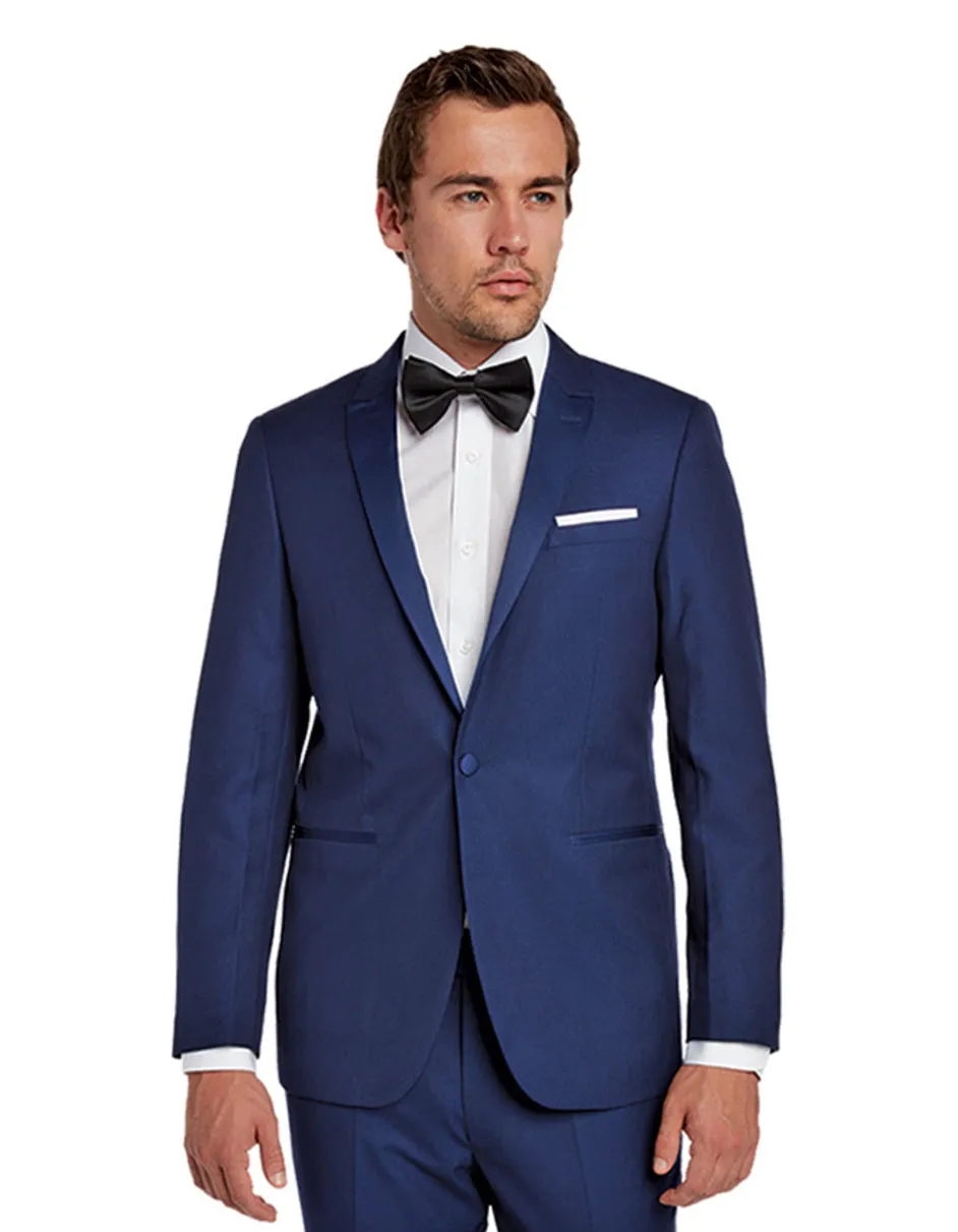 Mens One Button Peak Lapel Tuxedo in Midnight Blue