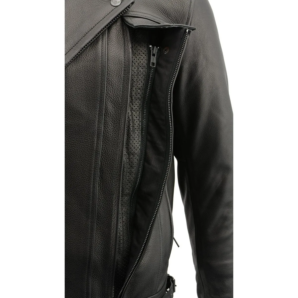 Milwaukee Leather LKM1720T Men's Tall Sizes Black Premium Leather Motorcycle Vented Leather Jacket w/ Utility Pockets