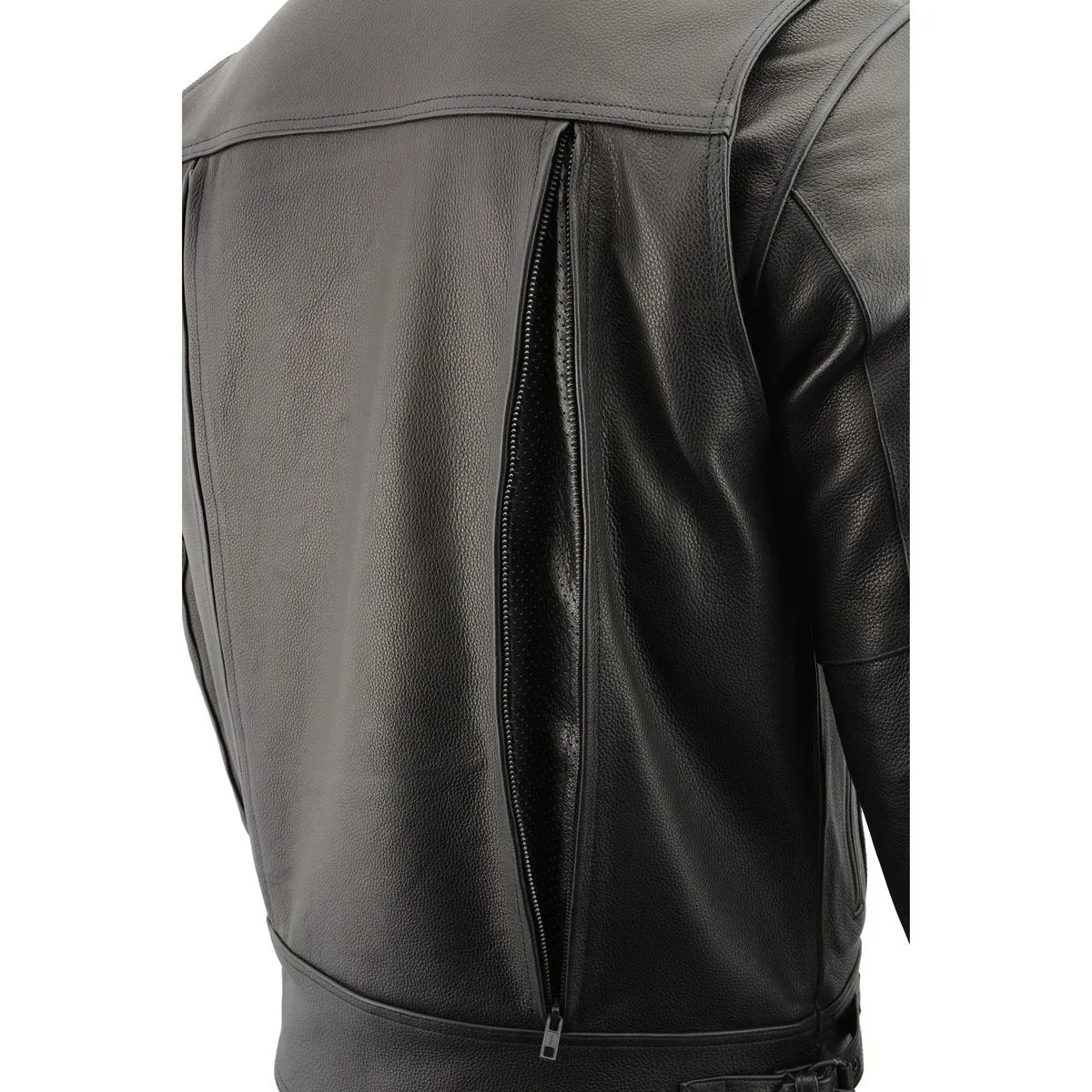 Milwaukee Leather LKM1720T Men's Tall Sizes Black Premium Leather Motorcycle Vented Leather Jacket w/ Utility Pockets