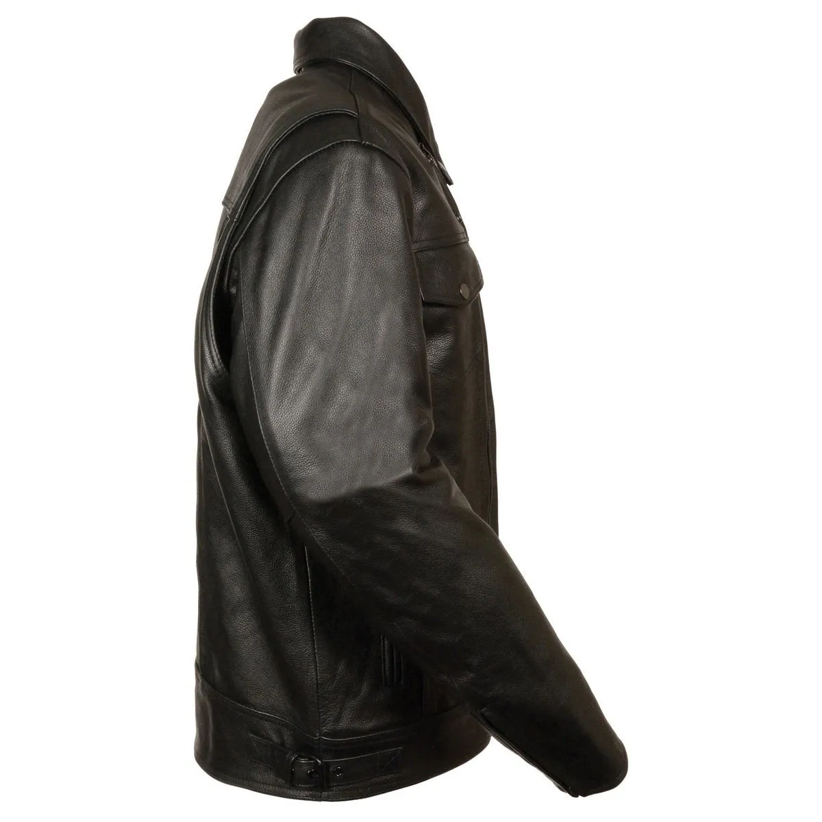 Milwaukee Leather LKM1720T Men's Tall Sizes Black Premium Leather Motorcycle Vented Leather Jacket w/ Utility Pockets