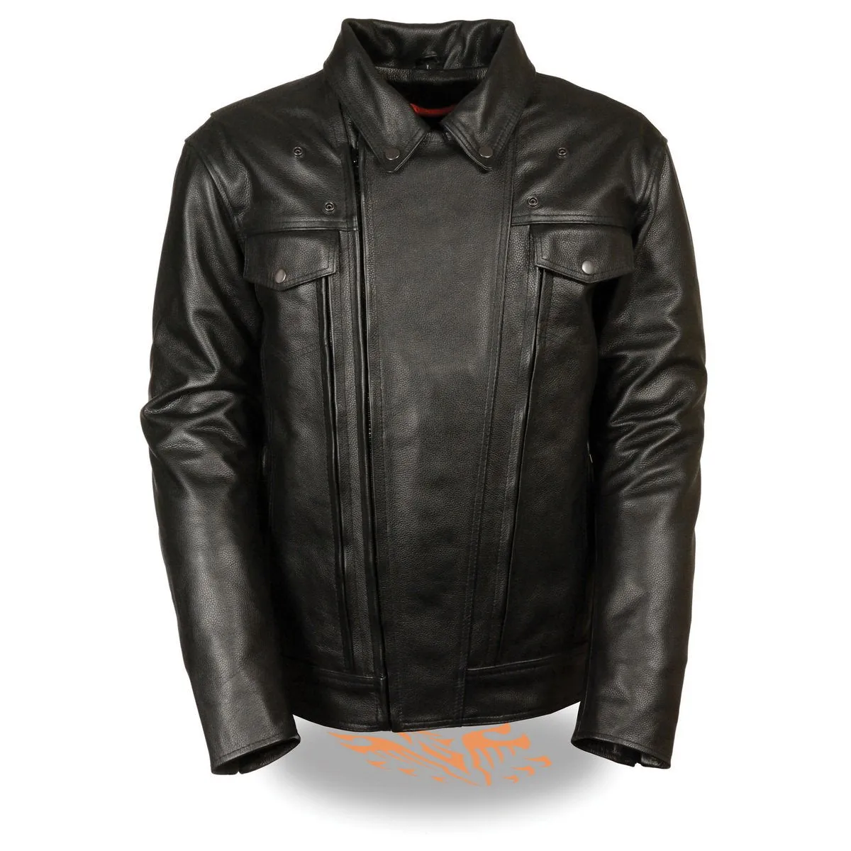 Milwaukee Leather LKM1720T Men's Tall Sizes Black Premium Leather Motorcycle Vented Leather Jacket w/ Utility Pockets