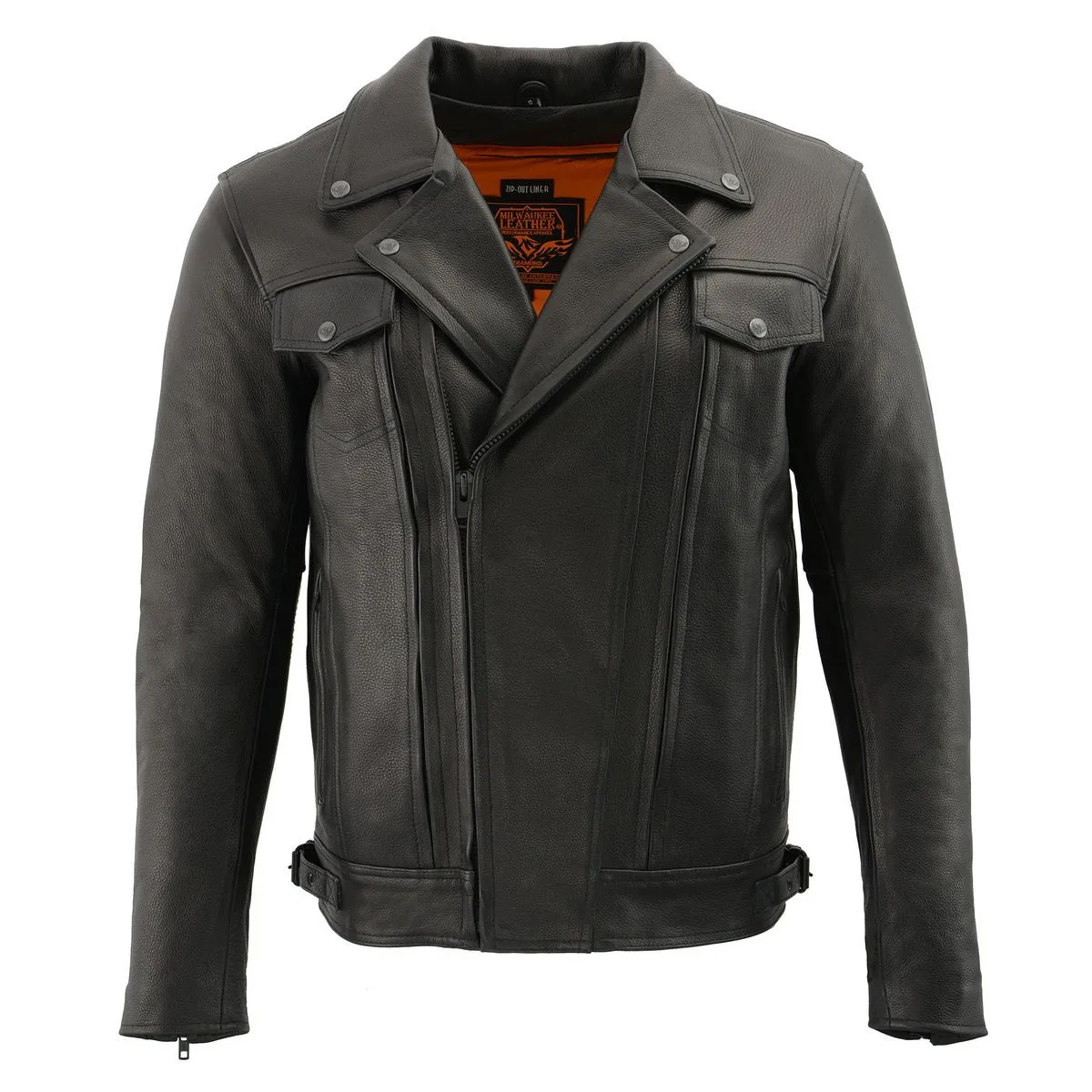 Milwaukee Leather LKM1720T Men's Tall Sizes Black Premium Leather Motorcycle Vented Leather Jacket w/ Utility Pockets