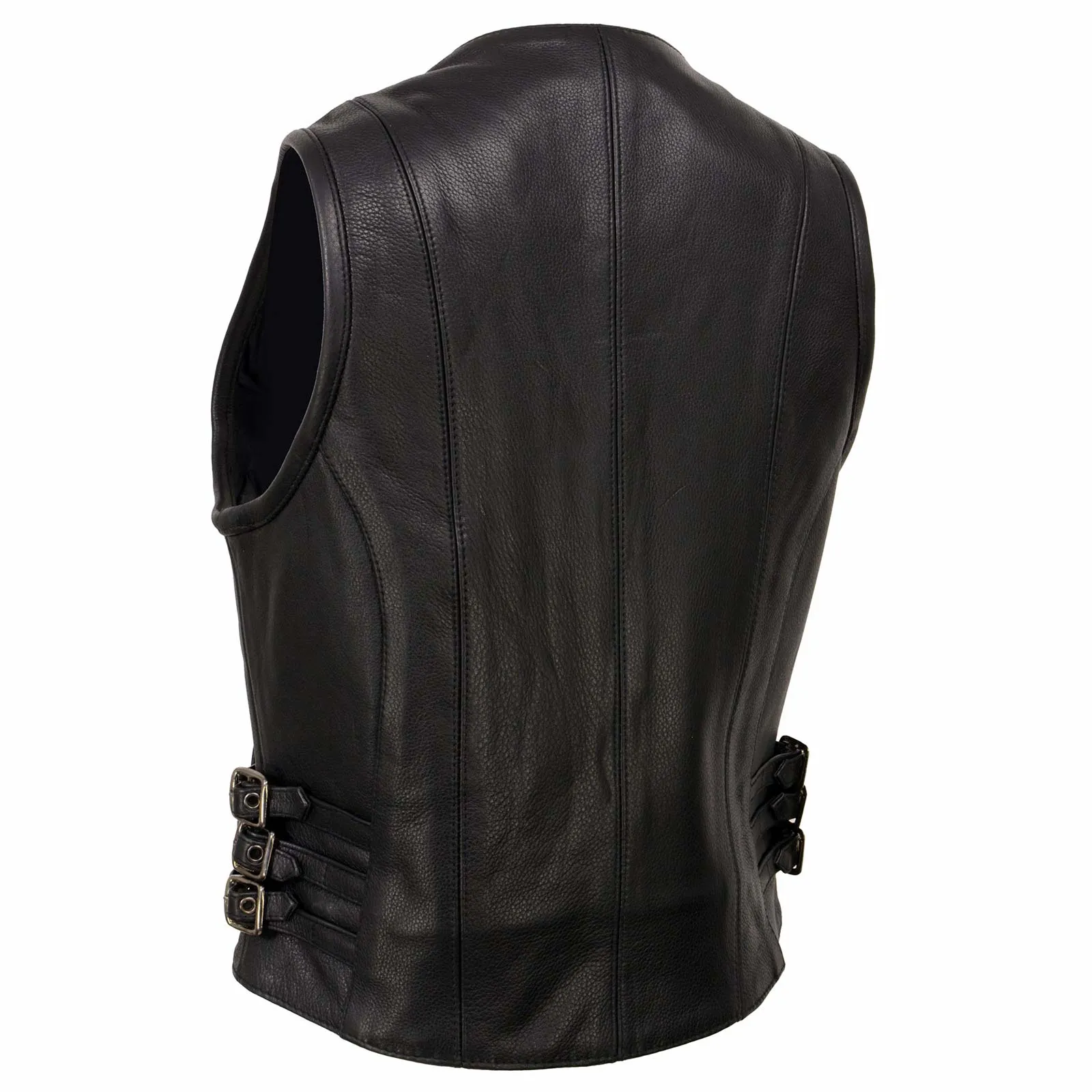 Milwaukee Leather MLL4510 Women's Black Naked Leather Side Buckle Motorcycle Rider Vest with Front Zip Closure