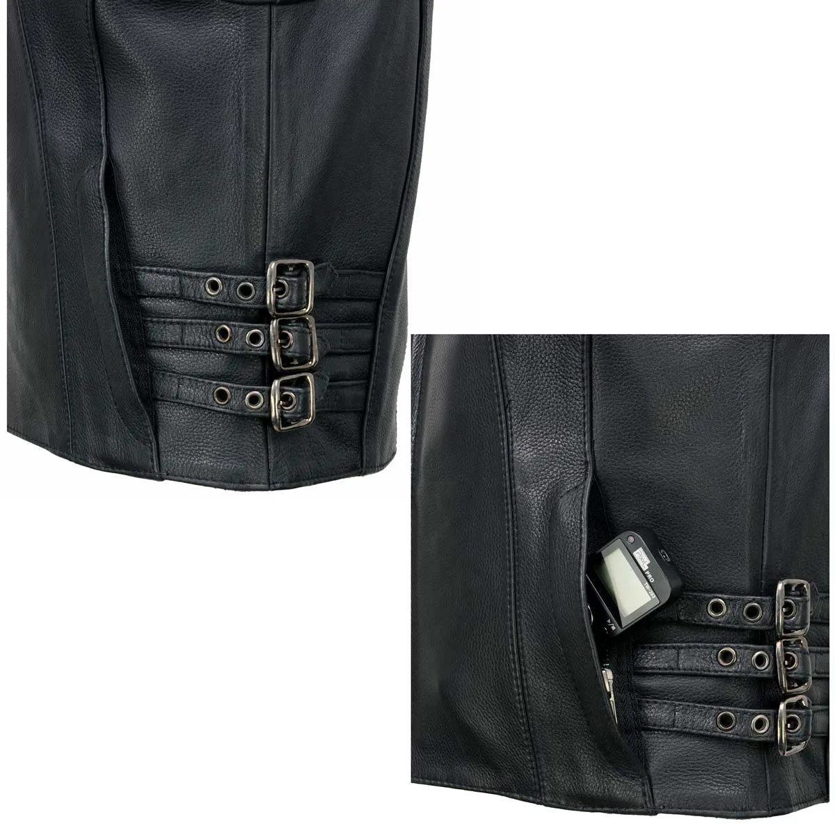 Milwaukee Leather MLL4510 Women's Black Naked Leather Side Buckle Motorcycle Rider Vest with Front Zip Closure