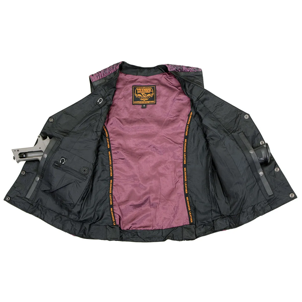 Milwaukee Leather MLL4570 Ladies Black and Purple 'Studded Phoenix' Leather Vest