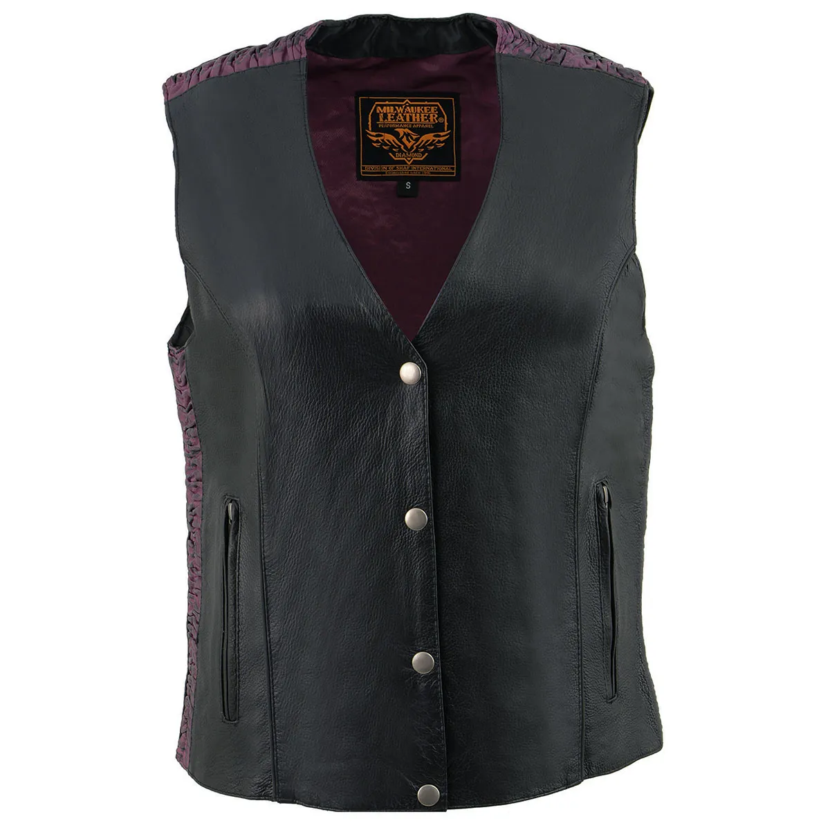 Milwaukee Leather MLL4570 Ladies Black and Purple 'Studded Phoenix' Leather Vest