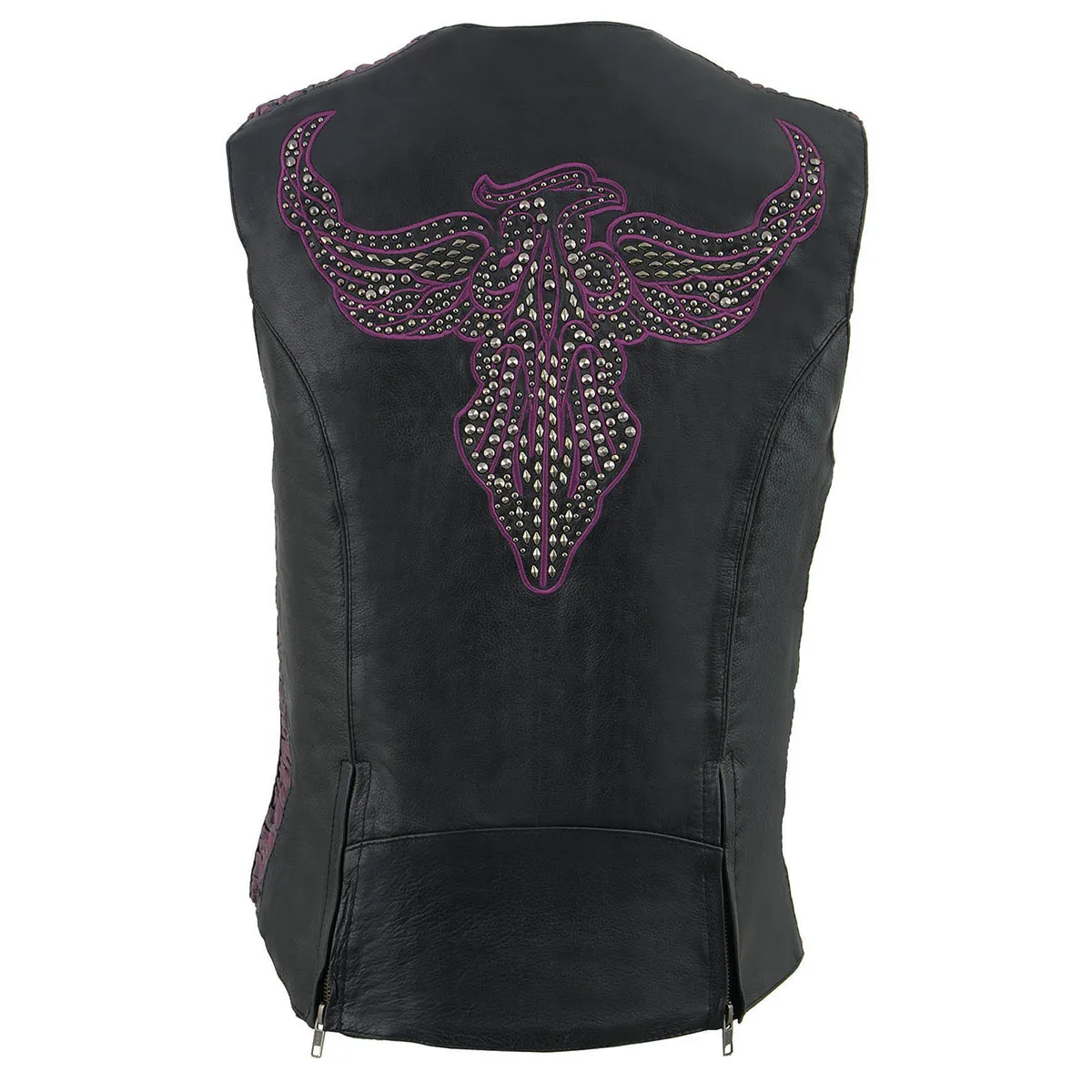 Milwaukee Leather MLL4570 Ladies Black and Purple 'Studded Phoenix' Leather Vest