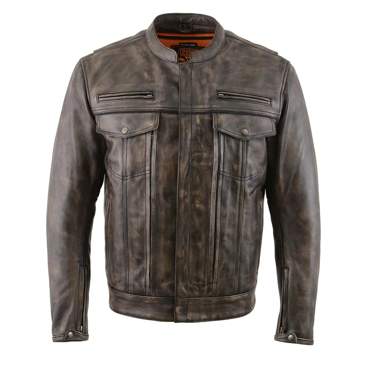 Milwaukee Leather MLM1508 Men's Distressed Brown Premium Leather Motorcycle Rider Jacket