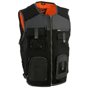 Milwaukee Leather MPM3310 Men's 'Super Utility' Black Leather and Canvas Multi-Pocket Vest