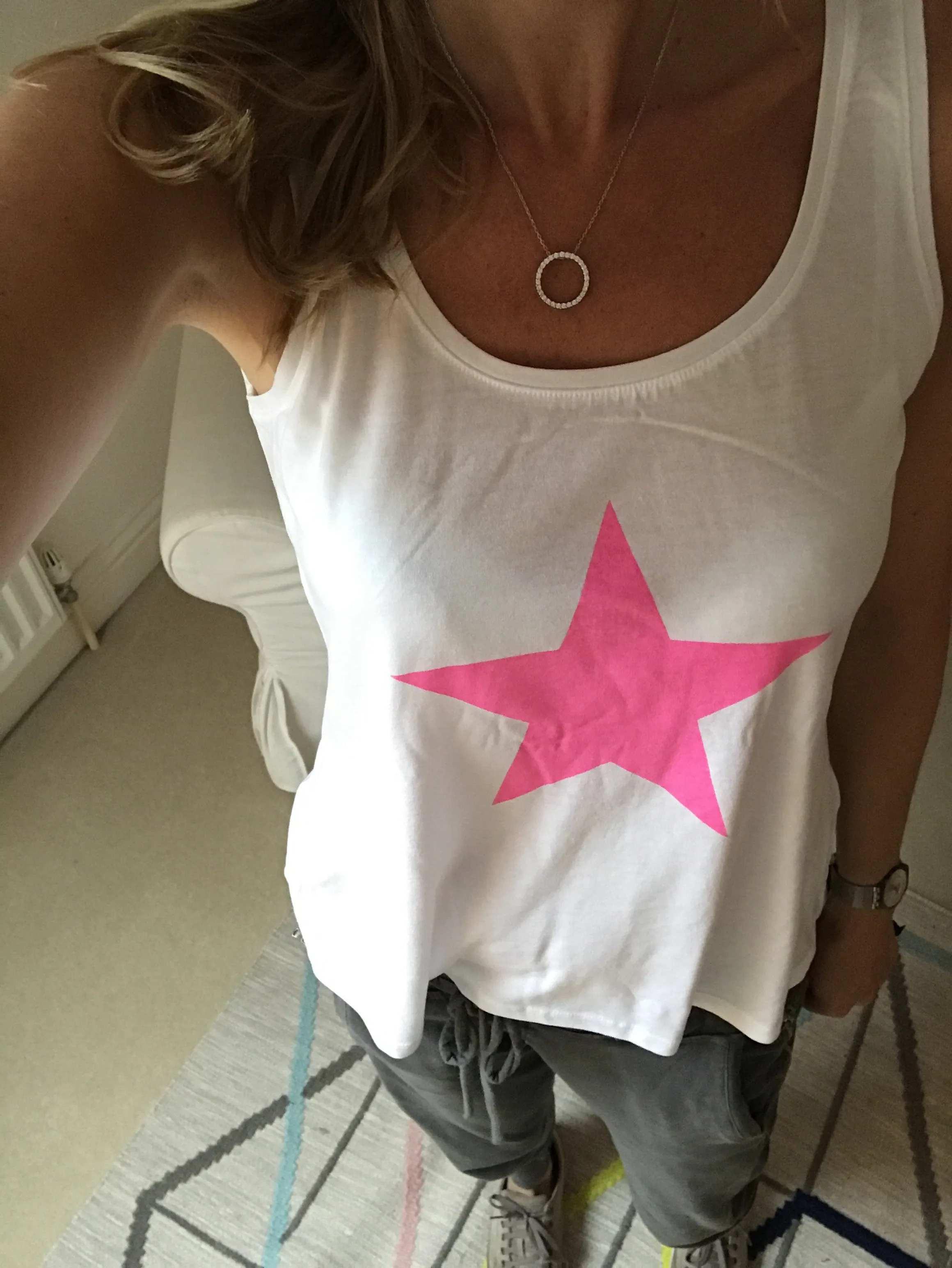 Neon pink star white vest *just 1 medium left*