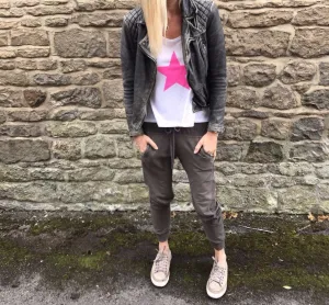 Neon pink star white vest *just 1 medium left*