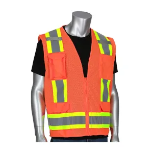 PIP ANSI Type R Class 2 Two-Tone Eleven Pocket Mesh Surveyors Vest - Orange