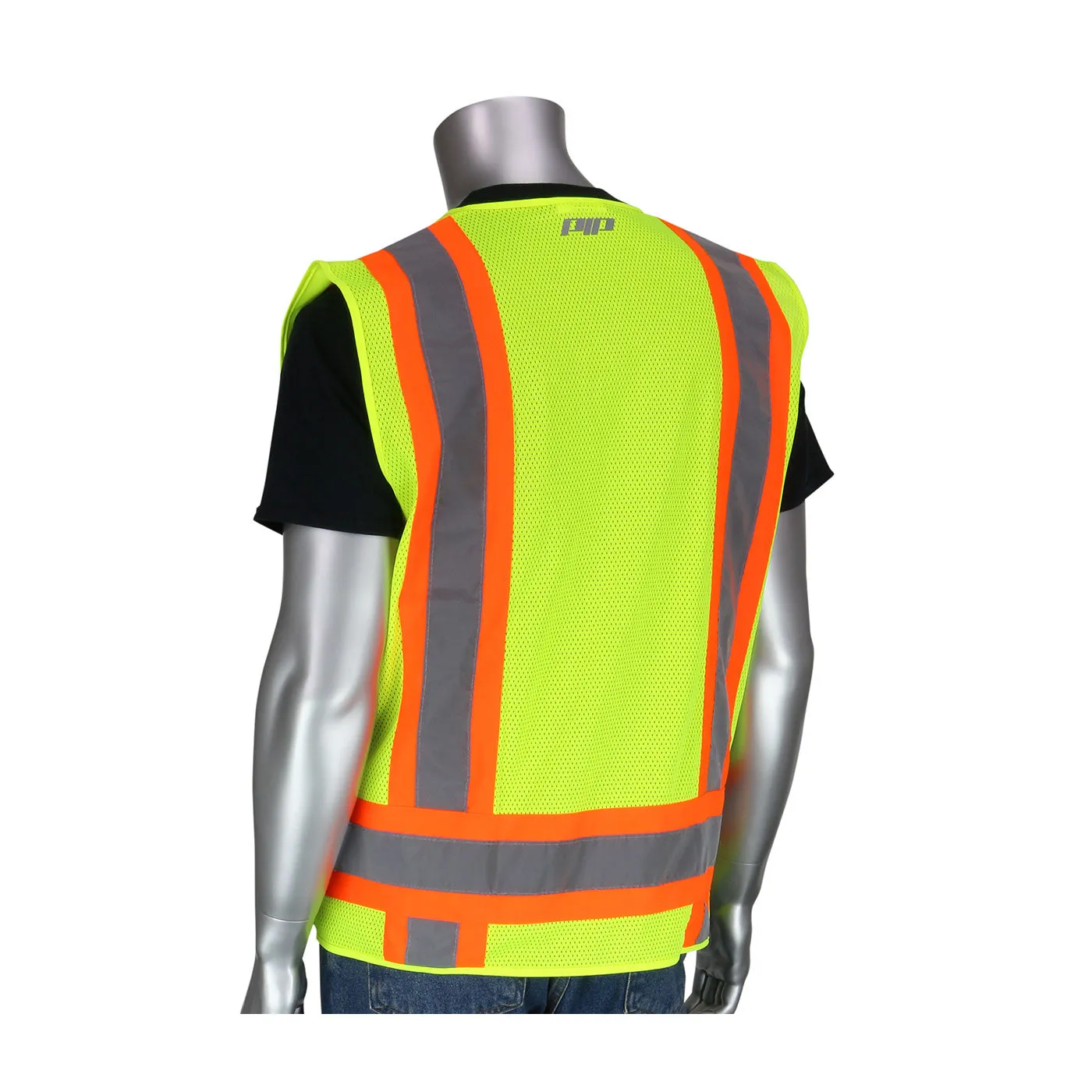 PIP ANSI Type R Class 2 Two-Tone Eleven Pocket Surveyors Vest - Yellow