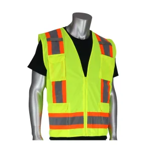 PIP ANSI Type R Class 2 Two-Tone Eleven Pocket Surveyors Vest - Yellow