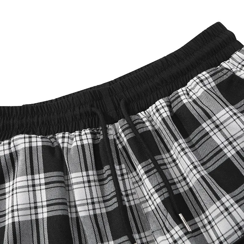 Plaid Letter Print Patchwork Pocket Straight Casual Shorts