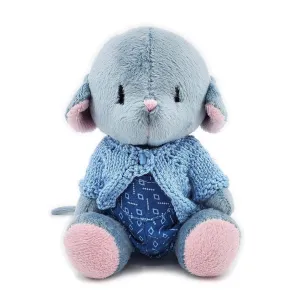 Plush - Gray Mouse in Blue Geo Overalls and Gray Cardigan by Frank and Bubby