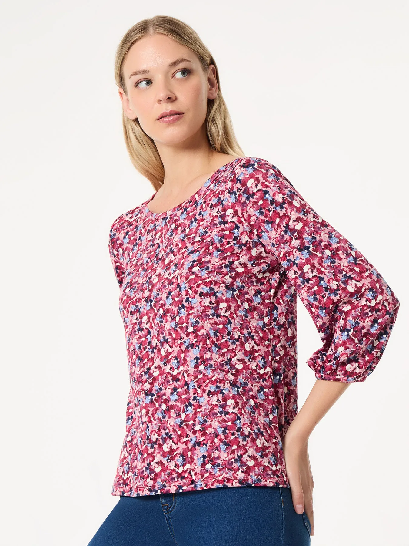 Printed Puff Sleeve Top, Moss Crepe