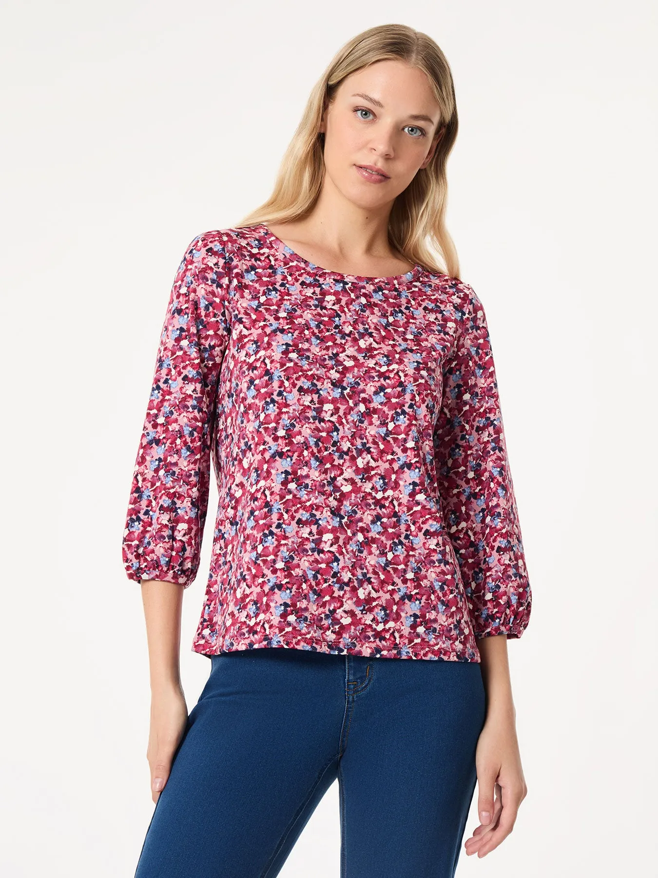 Printed Puff Sleeve Top, Moss Crepe