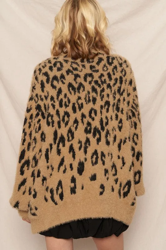 Purrfect Leopard Print Sweater Cardigan