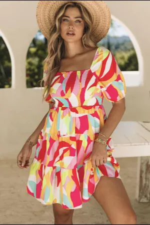 Retro Abstract Multi Color Baby Doll Dress