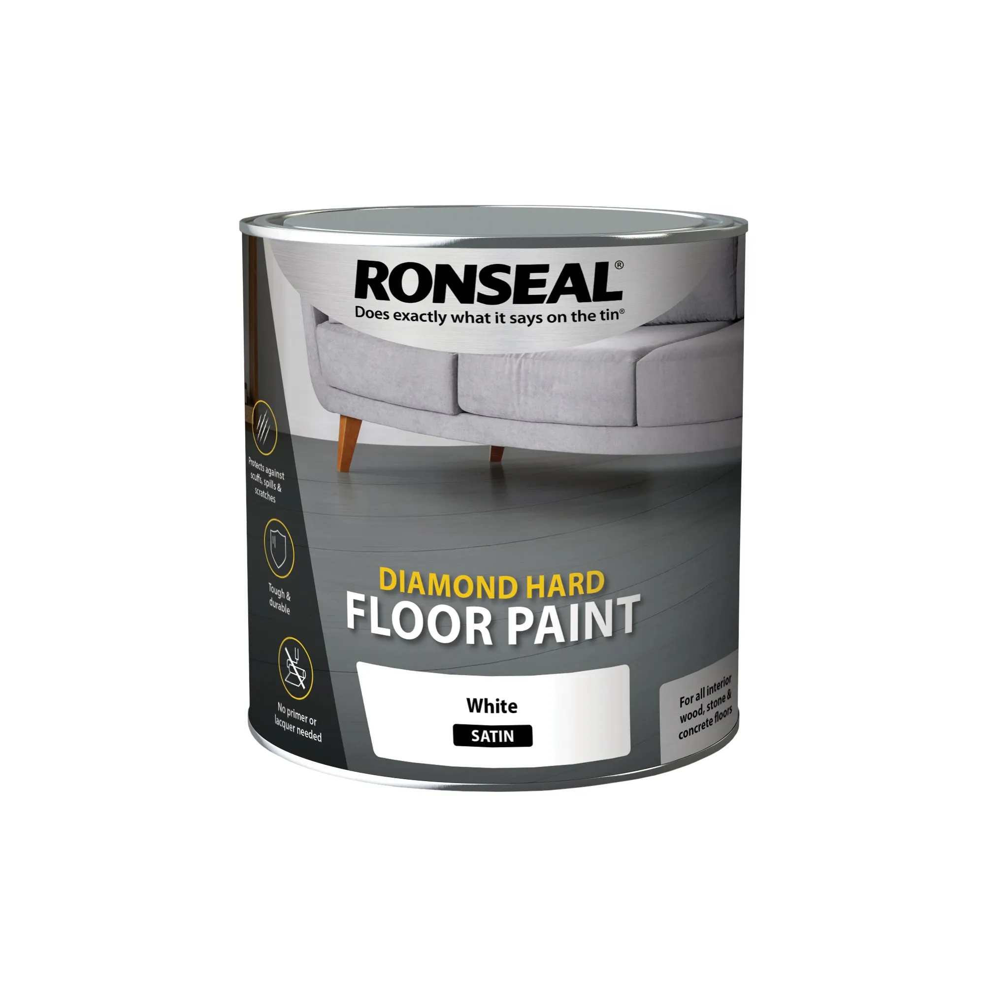 Ronseal Diamond Hard Floor Paint - Wood & Concrete Floors 2.5L Satin White